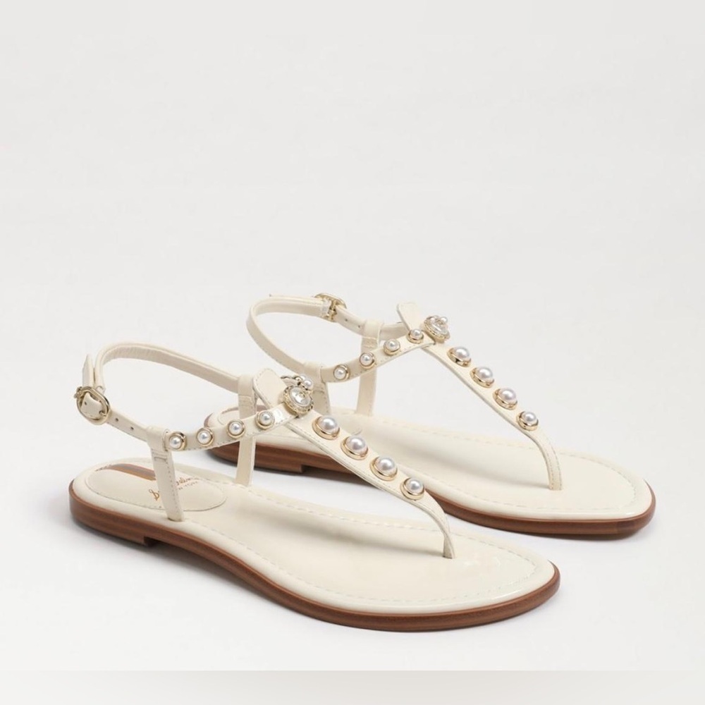 Sam Edelman Gigi Patent Pearl Embellished Thong T- Strap Sandals - NWT